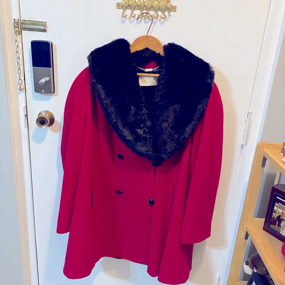 Wool coat with detachable faux fur collar